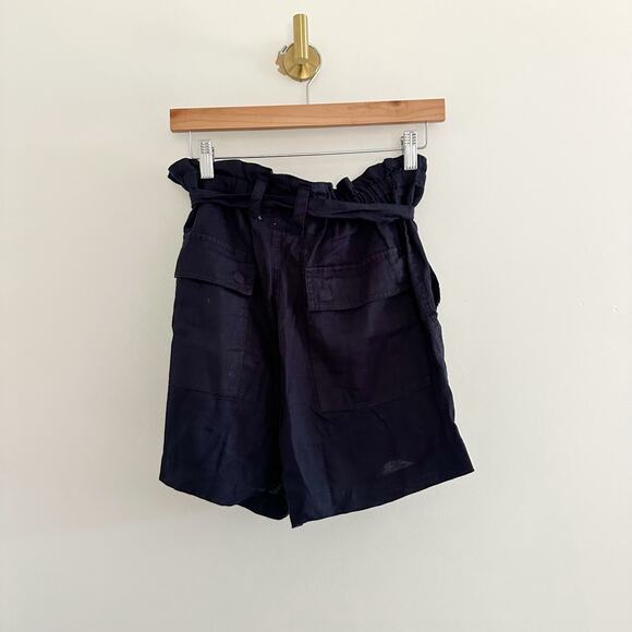 Magaschoni Linen High Rise Paperbag Shorts Black S - Picture 3 of 6